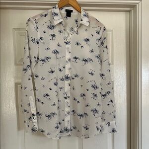 Ann Taylor Ivory Blouse with Navy Floral Accents